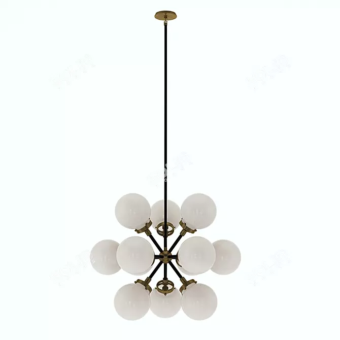 Modern Bistro Chandelier: Antique Brass & White Glass 3D model image 1