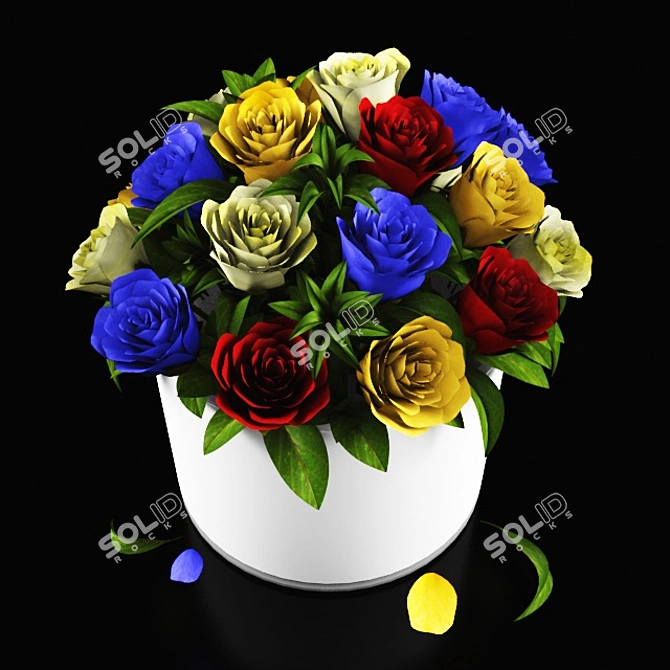 4-Color Rose Flower Bouquet 3D model image 2