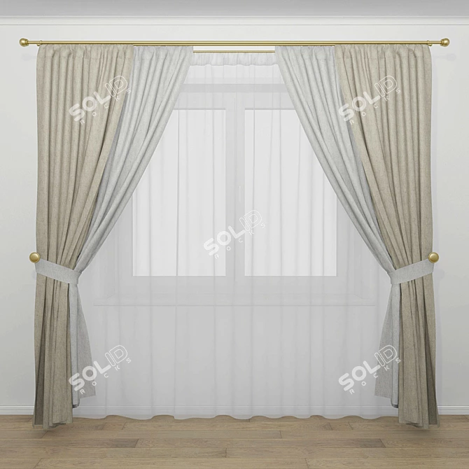 Elegant Window Drapes 3D model image 1