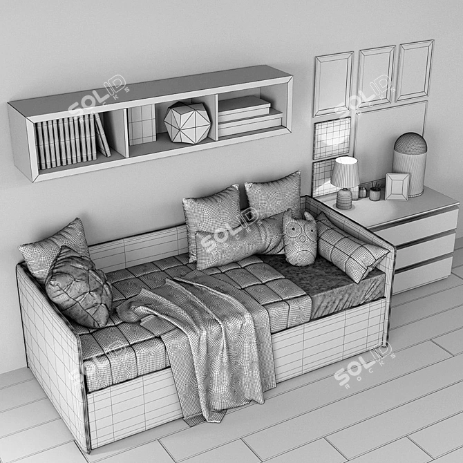Title: Clever Hinge Bed, Ghost Chest, EGLO Lamp & Décor 3D model image 3