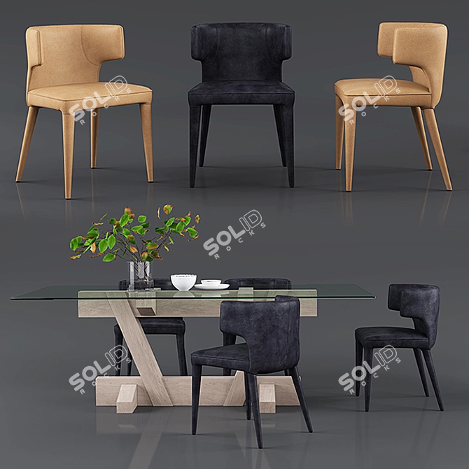 Modern Melrose Dining Chair + Stylish Zepher Dining Table 3D model image 1