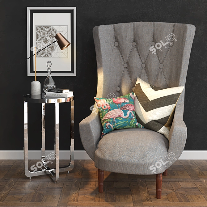 Elegant Armchair & Table Set 3D model image 1