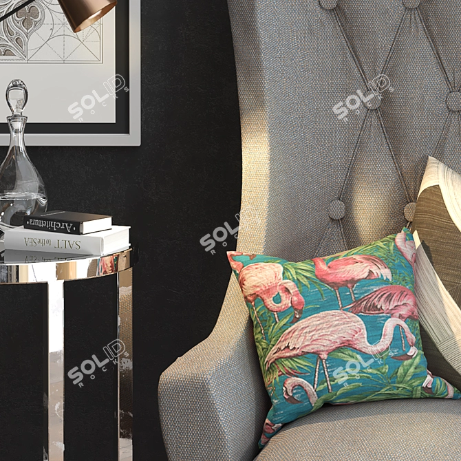 Elegant Armchair & Table Set 3D model image 2