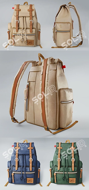 Title: Vintage Leather Backpack 3D model image 2