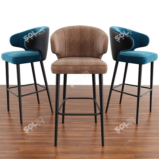 Sleek Aston Little Bar Stool with Parquet - Modern Design 3D model image 1