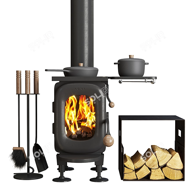 Compact Agni Wood Burning Stove 3D model image 2