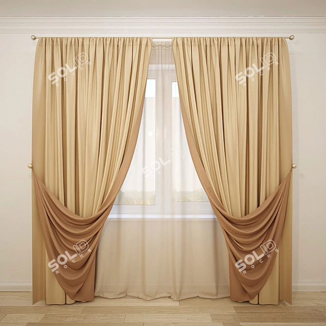 Elegant Tieback Curtains 3D model image 1