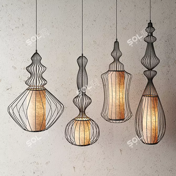 Elegant Black Pendant Light Set 3D model image 1