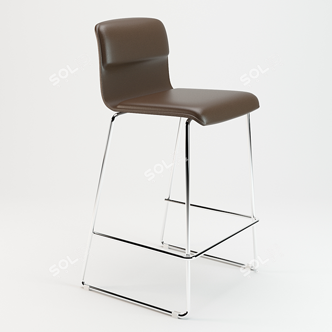 Sleek Steel Stool with Leather Finish 3D model image 1