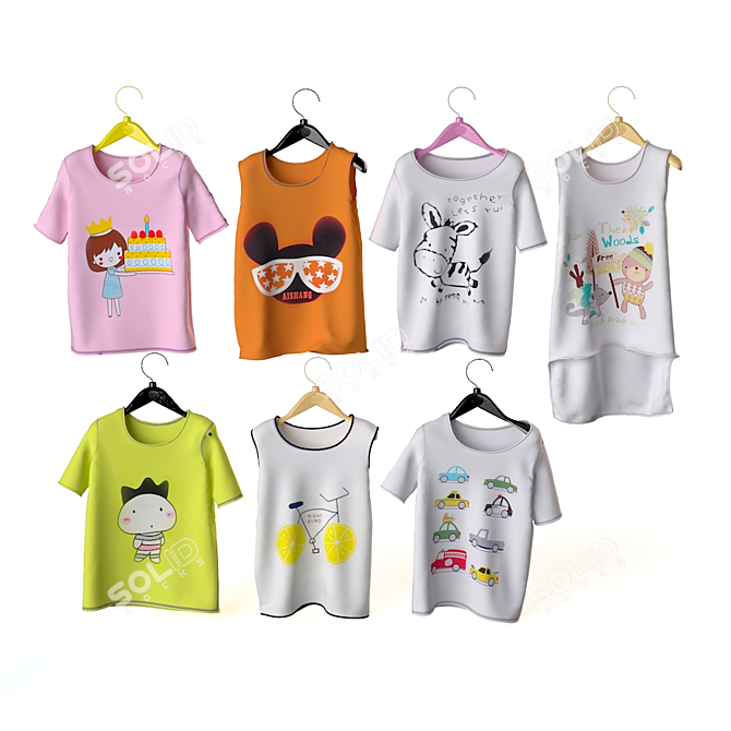 Kids' Tee and Tank Set with Hangers 3D model image 1