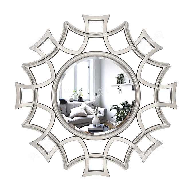 Starburst Silver Wood Accent Mirror 3D model image 1