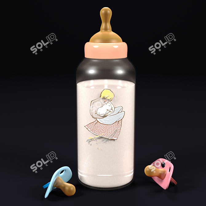 Milk bottle with decorative nipple 3D model image 1