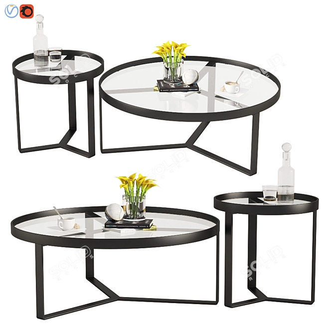 Modern Black and Grey Aula Coffee & Side Table 3D model image 1