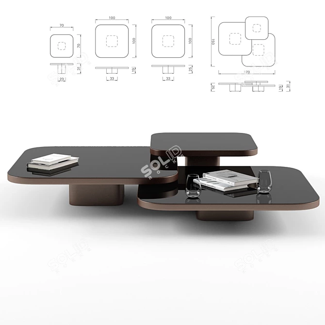 Sleek Bow Coffee Table Set 3D model image 1