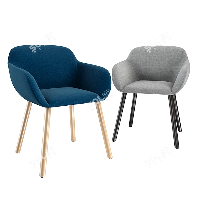 Elegant Myra Armchair: Fabric and Wood Blend 3D model image 1