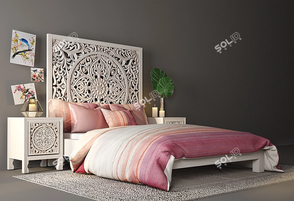 Lombok Queen Bed Set: Handcrafted Mango Wood & Nightstand by Anthropologie 3D model image 3