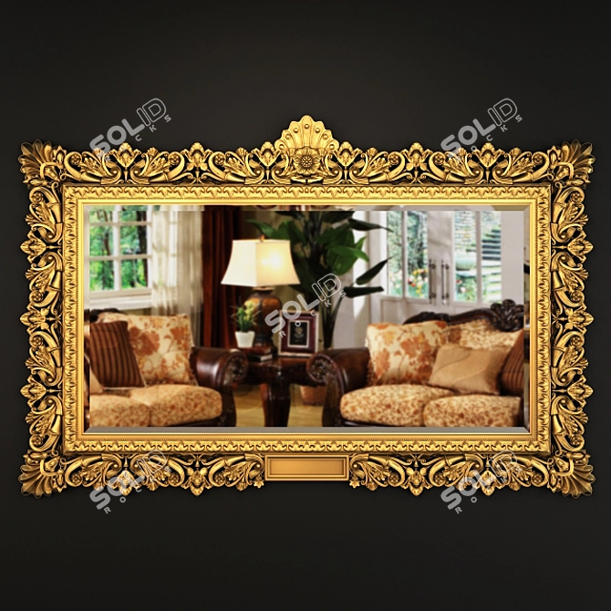 Elegant Carved Gold Mirror 3D model image 1