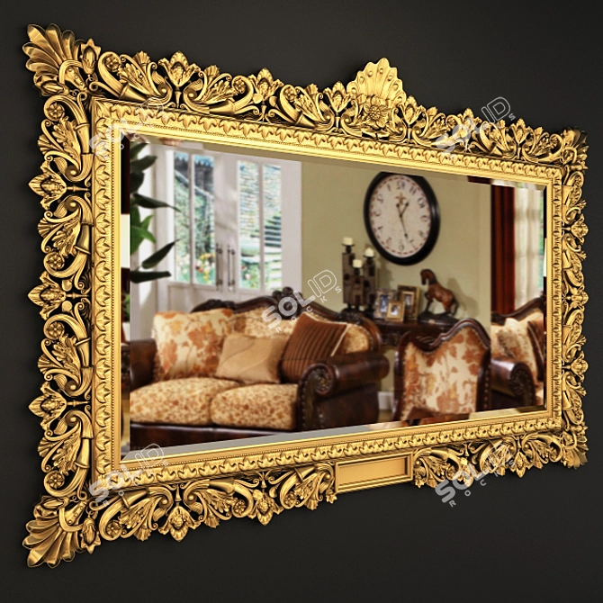 Elegant Carved Gold Mirror 3D model image 2