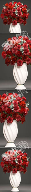 Elegant Crimson Bouquet 3D model image 2