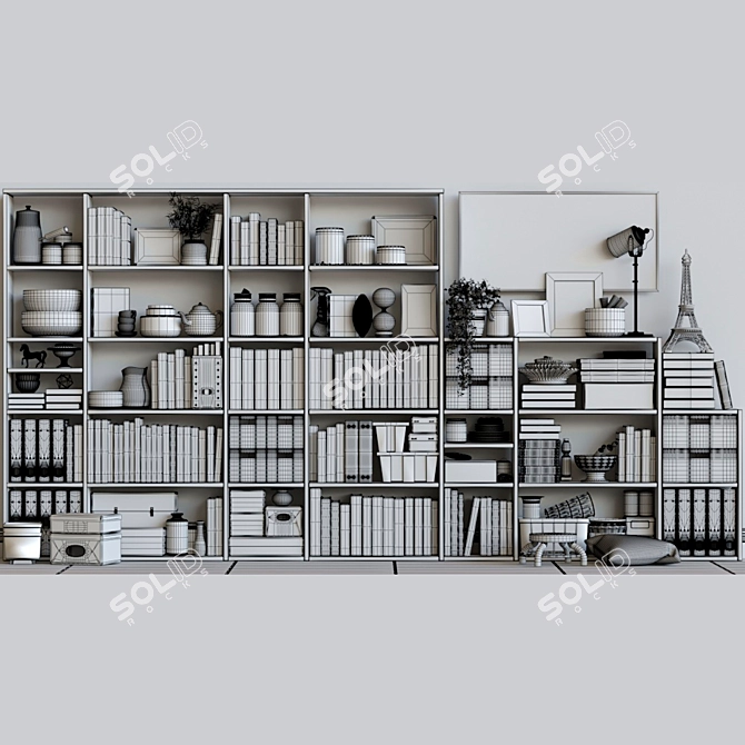 Spacious Wardrobe: Books, Decor & More 3D model image 2