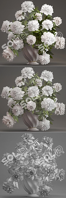 Pure Elegance: White Peony Bouquet 3D model image 3