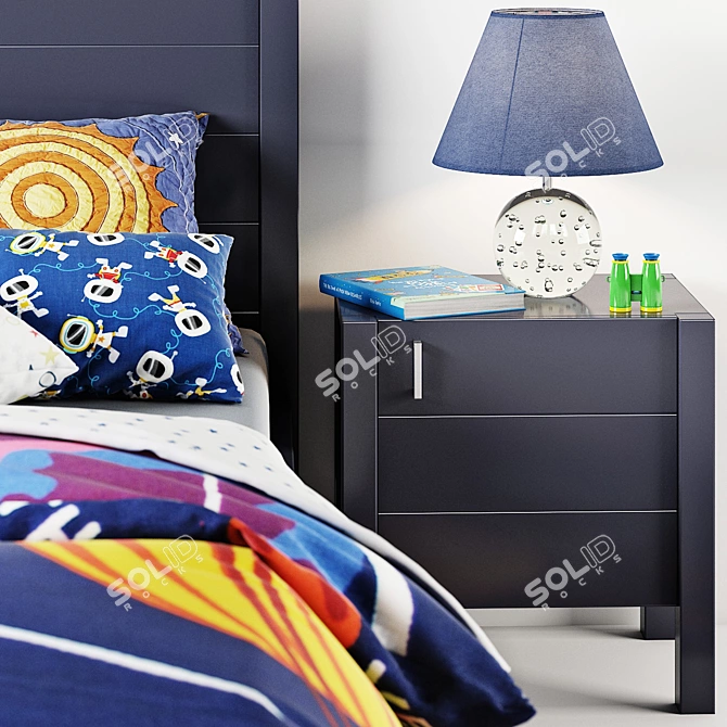 Uptown Navy Blue Bed & Nightstand Combo 3D model image 2