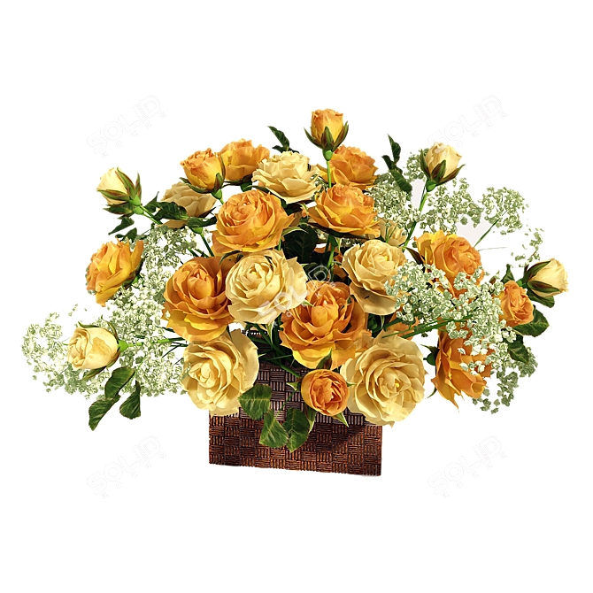 Sunny Blooms: Yellow Bouquet 3D model image 1