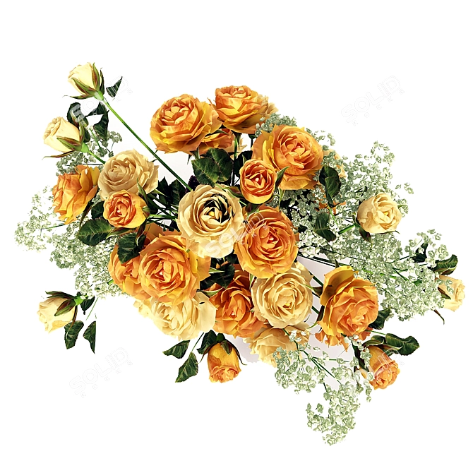 Sunny Blooms: Yellow Bouquet 3D model image 2