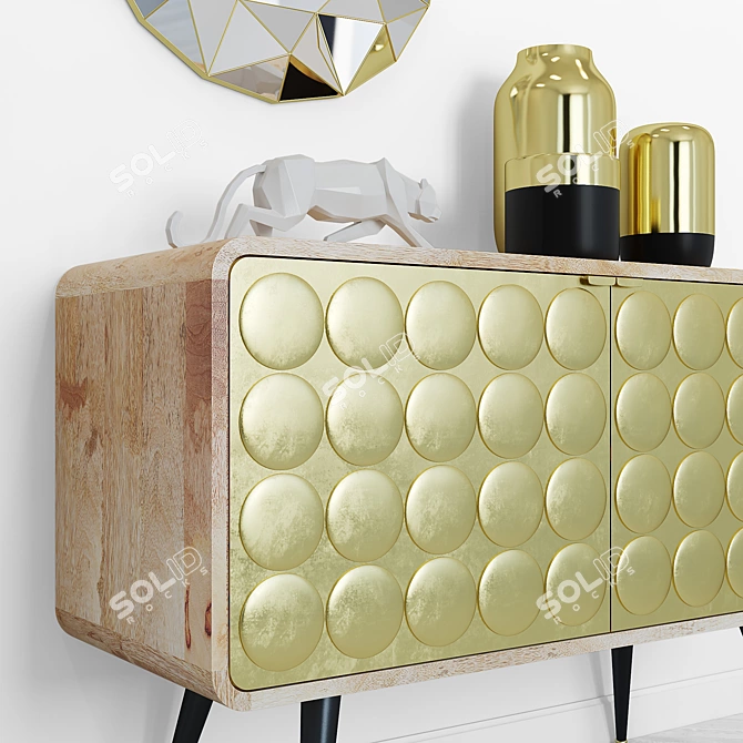 Elegant Mango Wood Dresser with Gold Metal Accents 3D model image 2