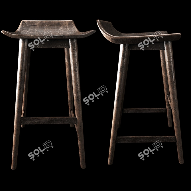 Rustic Wood Counter Stool 3D model image 1