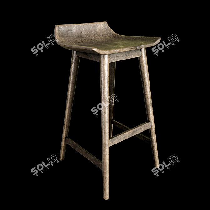 Rustic Wood Counter Stool 3D model image 2