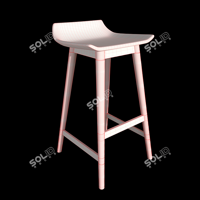 Rustic Wood Counter Stool 3D model image 3