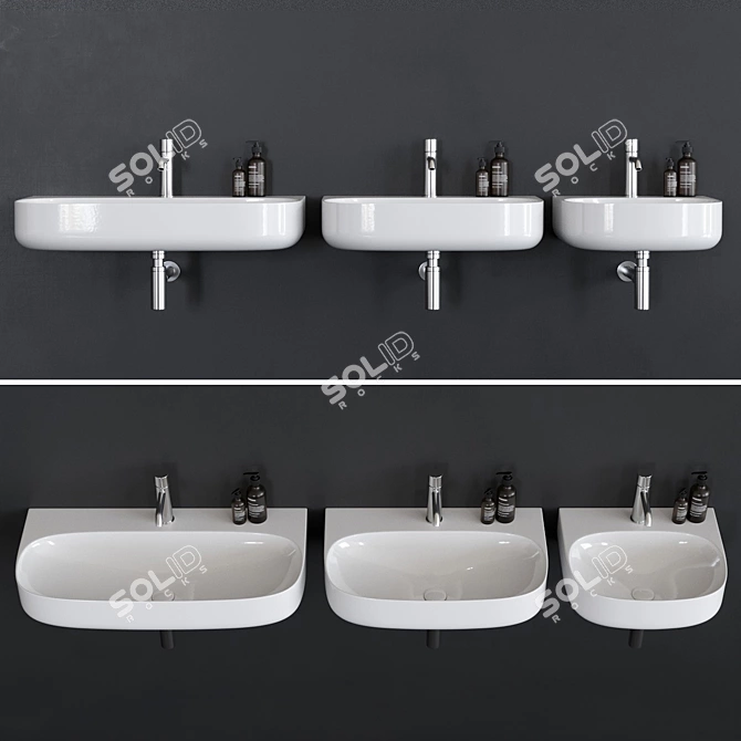 Sleek Moon Collection: Wall-Mounted Ceramic Washbasins 3D model image 2