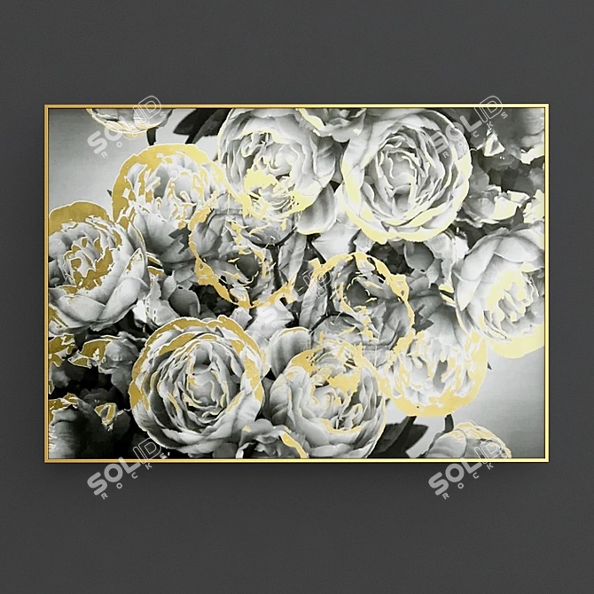 Luxury Blooms: Gold Foil Canvas 3D model image 1