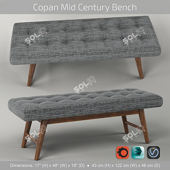 Copan Mid Century Bench: Sleek and Stylish Seating 3D model image 1