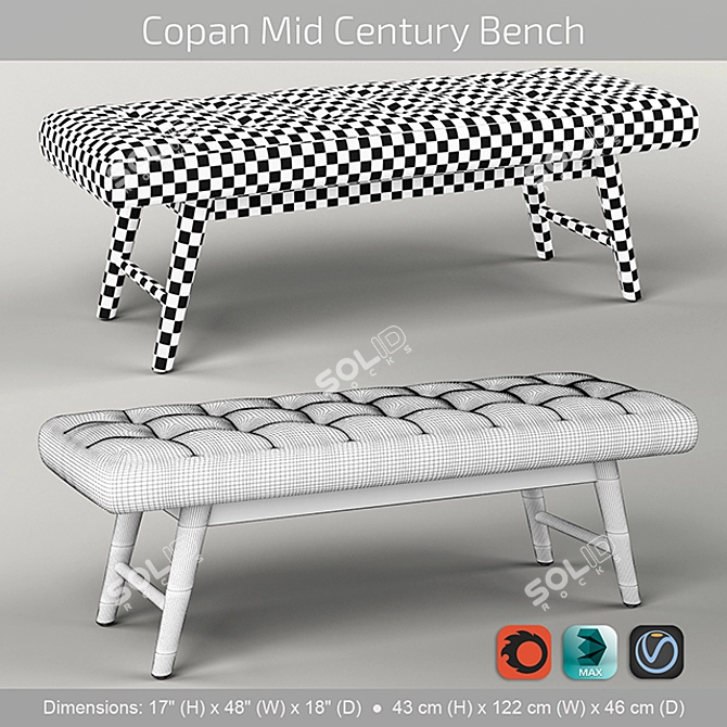 Copan Mid Century Bench: Sleek and Stylish Seating 3D model image 2