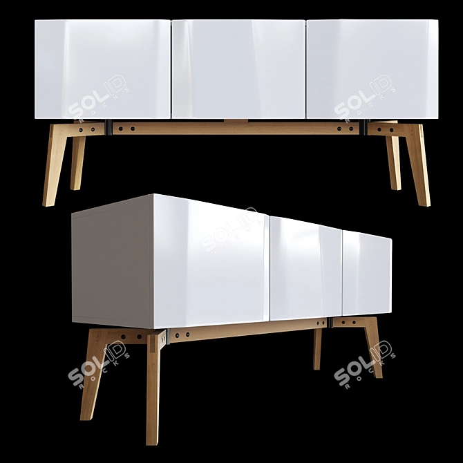 Sleek White Alba Credenza 3D model image 1