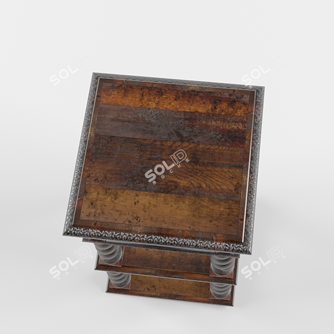 Vintage Carved Oak Side Table 3D model image 2