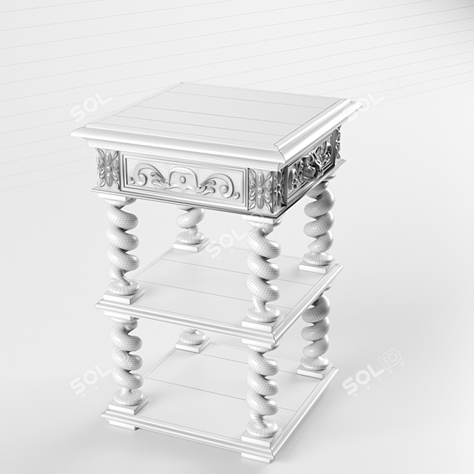 Vintage Carved Oak Side Table 3D model image 3