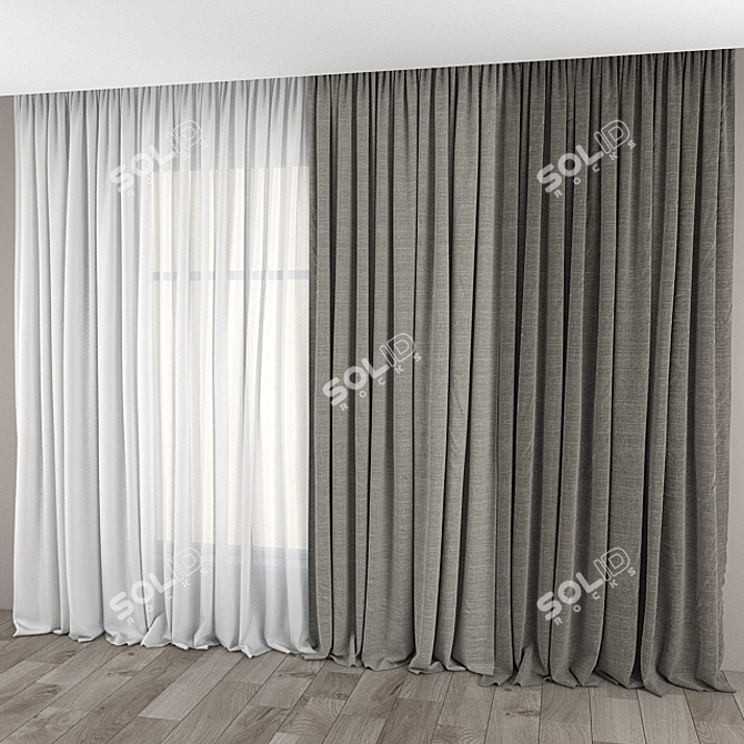 Elegant Curtains and Tulle 3D model image 1