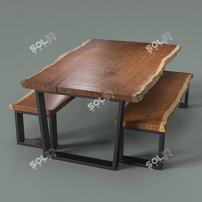 Elegant Bubinga Table & Bench 3D model image 1