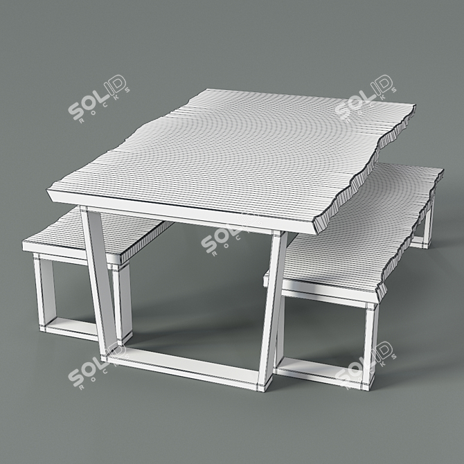 Elegant Bubinga Table & Bench 3D model image 3