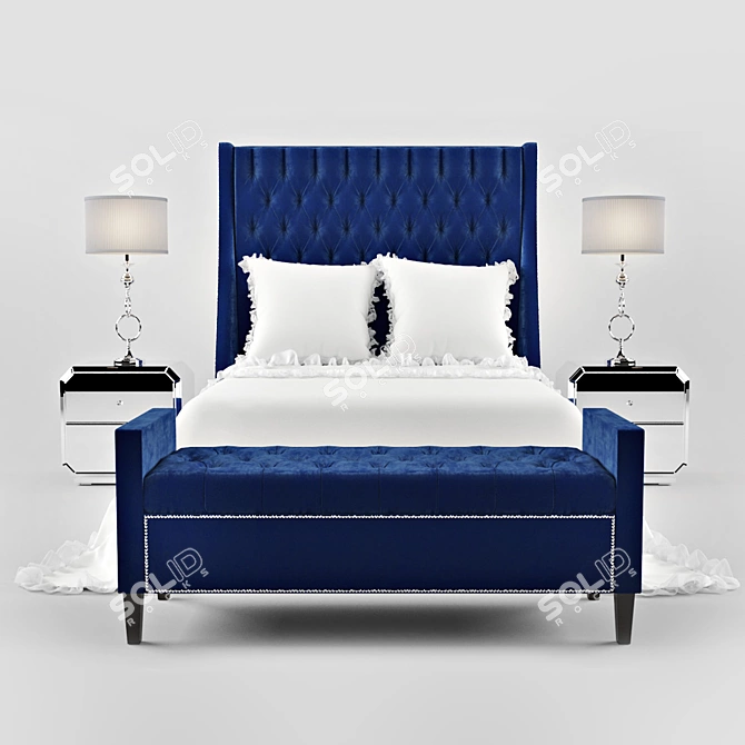 Elegant Blue Bed with Storage 3D model image 2
