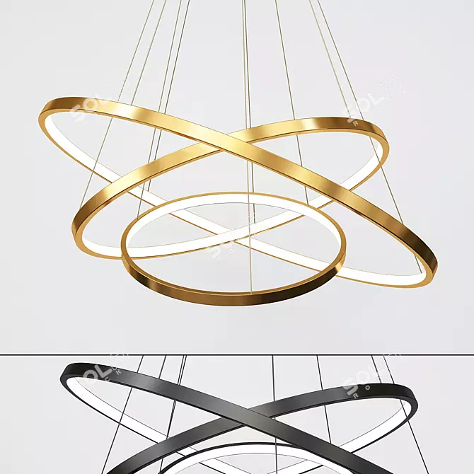 Glimmering Golden Circles - Modern Black and Gold Chandeliers 3D model image 1