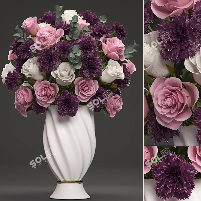 Spring Blooms Bouquet - Roses, Carnations, and Eucalyptus 3D model image 1