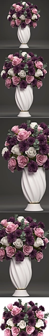 Spring Blooms Bouquet - Roses, Carnations, and Eucalyptus 3D model image 2