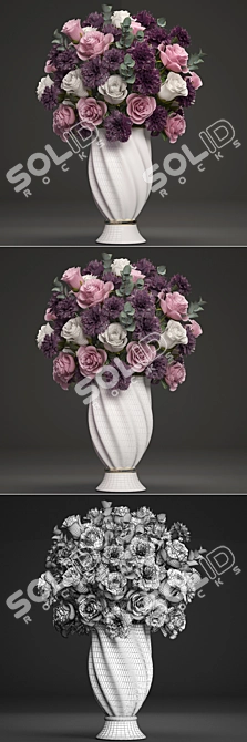 Spring Blooms Bouquet - Roses, Carnations, and Eucalyptus 3D model image 3