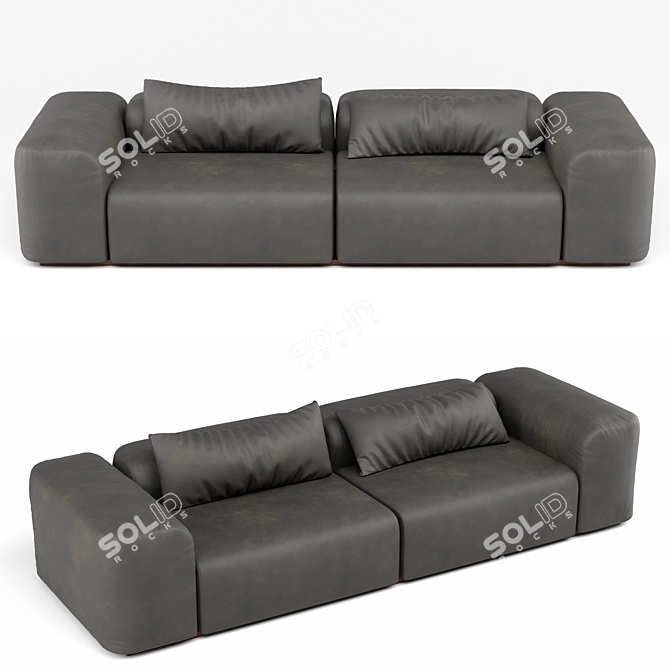 Sleek Leather Sofa 3D model image 1