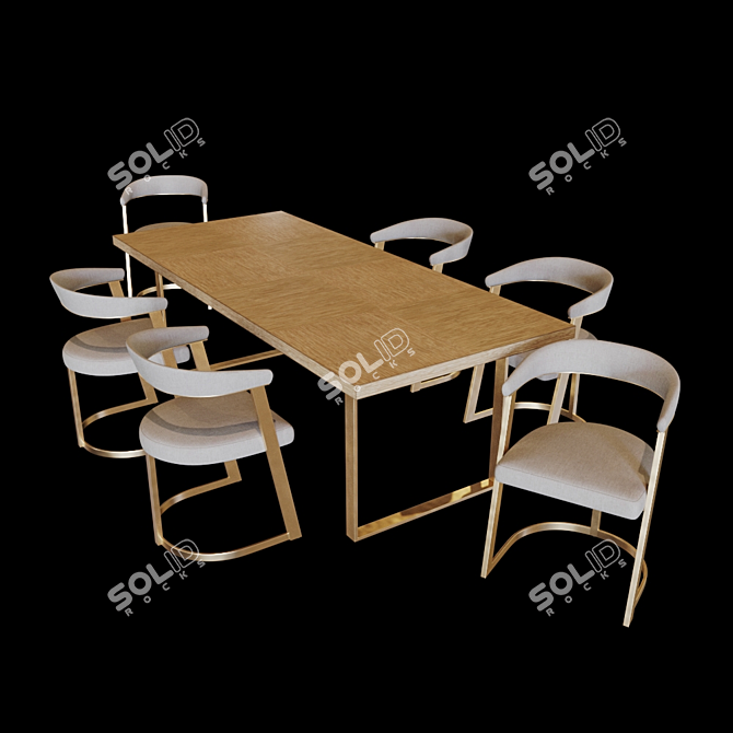 Elegant Raw Oak Table & Dexter Chairs 3D model image 1