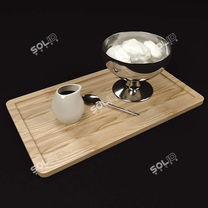 Ice Cream Serving Set with Spoon & Syrup 3D model image 1